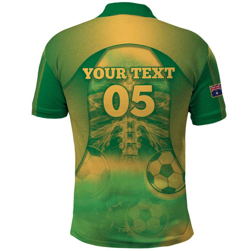 Custom Australia Soccer Polo Shirt Skeleton Gradient Vintage Spray