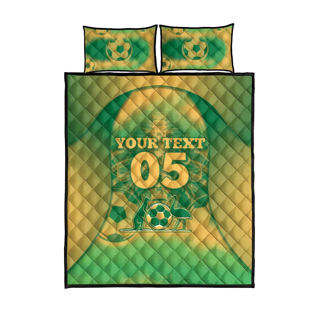 Custom Australia Soccer Quilt Bed Set Skeleton Gradient Vintage Spray