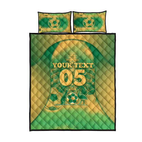 Custom Australia Soccer Quilt Bed Set Skeleton Gradient Vintage Spray