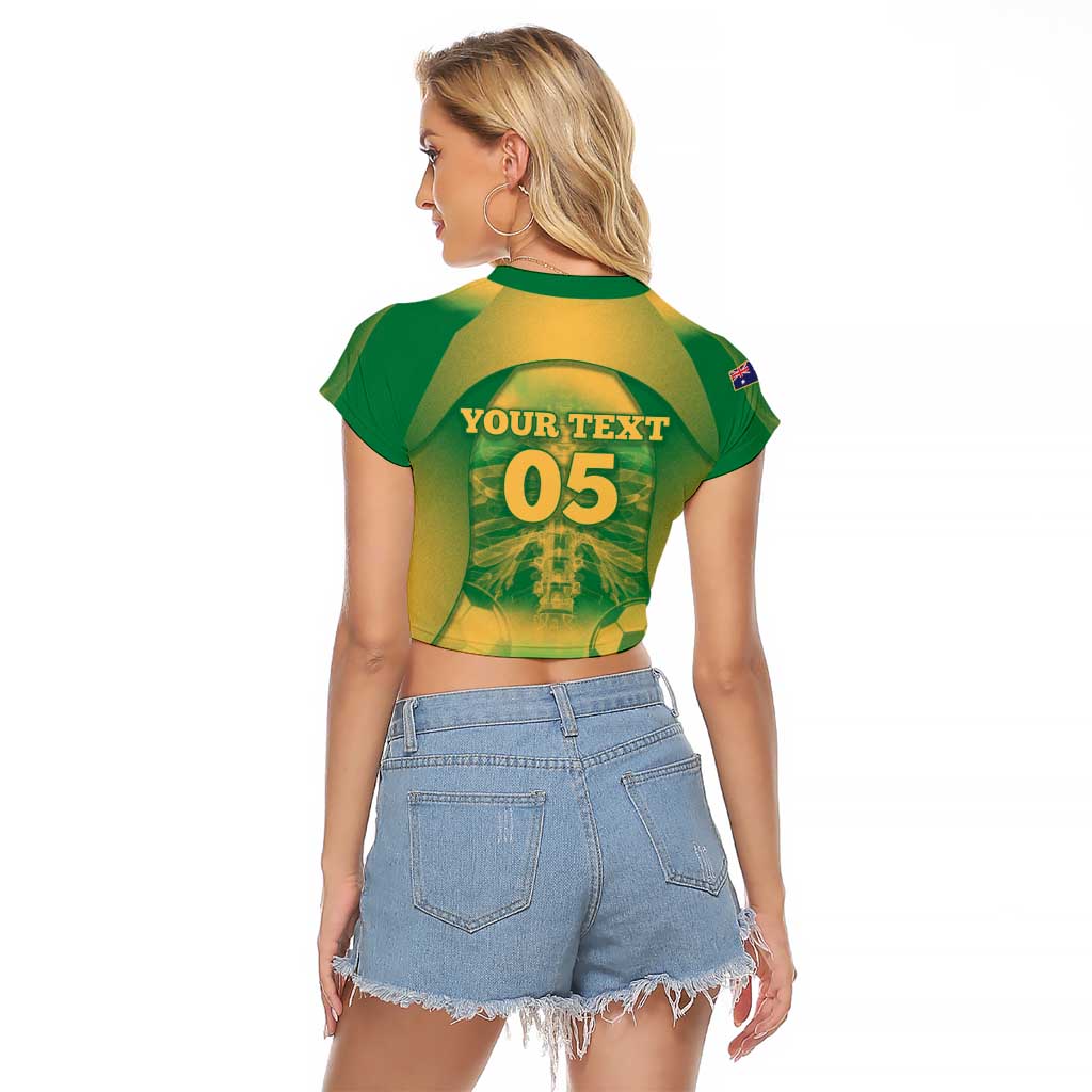Custom Australia Soccer Raglan Cropped T Shirt Skeleton Gradient Vintage Spray