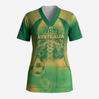 Custom Australia Soccer Scrub Top Skeleton Gradient Vintage Spray