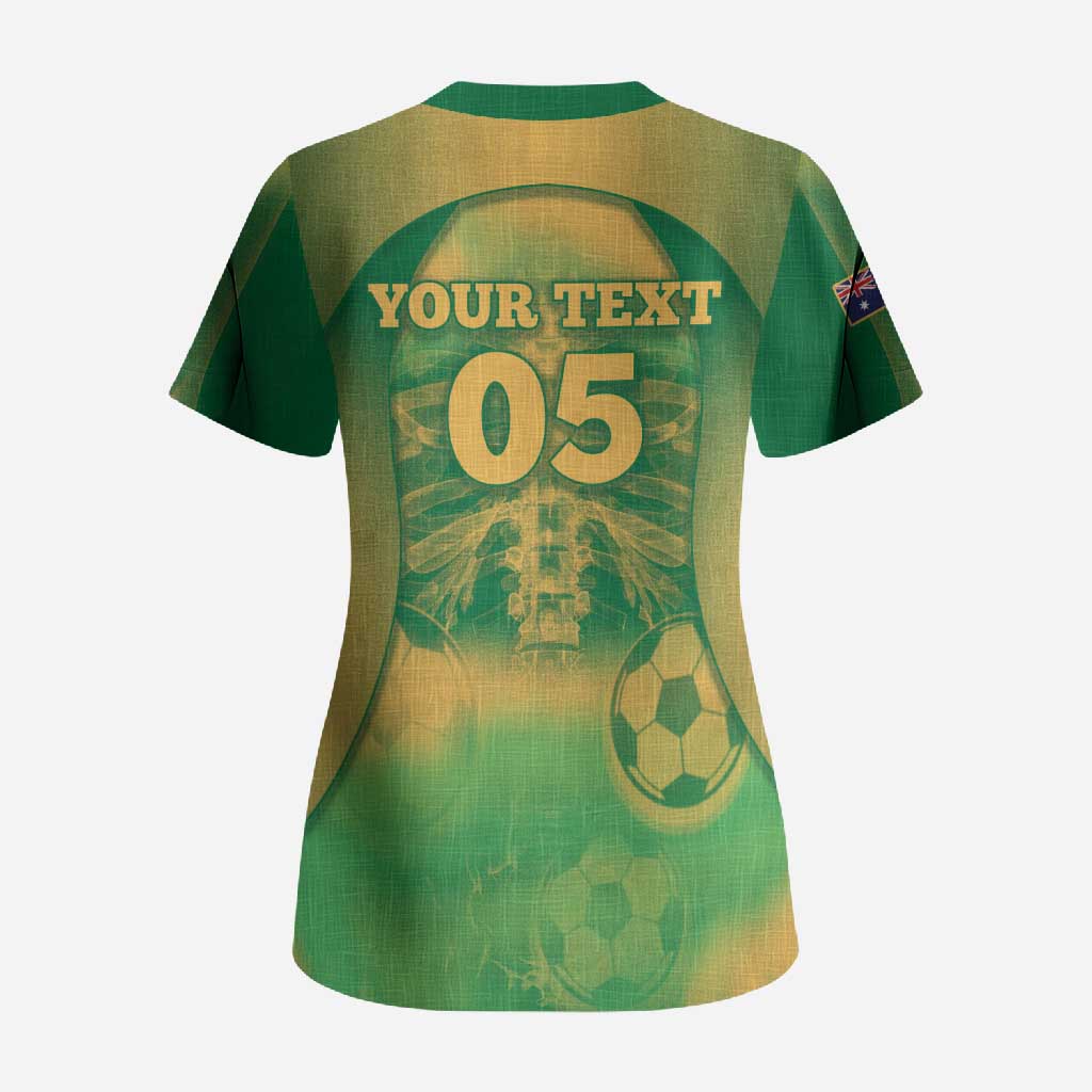 Custom Australia Soccer Scrub Top Skeleton Gradient Vintage Spray