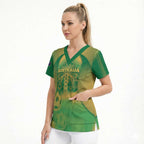 Custom Australia Soccer Scrub Top Skeleton Gradient Vintage Spray