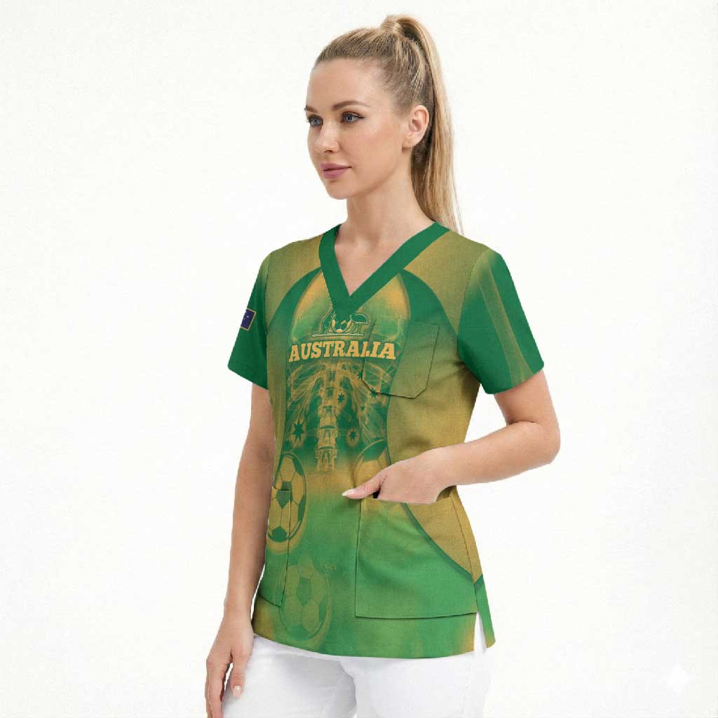 Custom Australia Soccer Scrub Top Skeleton Gradient Vintage Spray