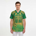 Custom Australia Soccer Scrub Top Skeleton Gradient Vintage Spray