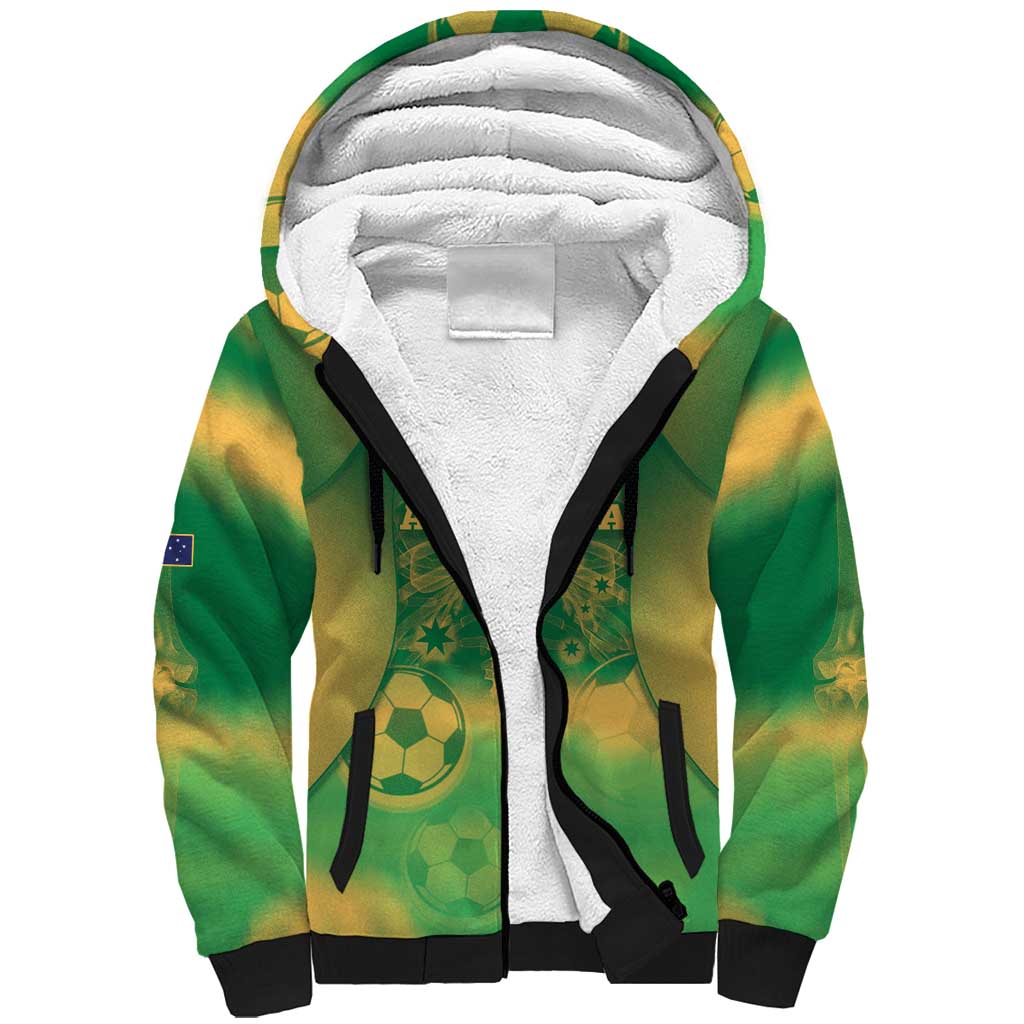 Custom Australia Soccer Sherpa Hoodie Skeleton Gradient Vintage Spray