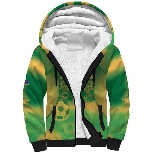 Custom Australia Soccer Sherpa Hoodie Skeleton Gradient Vintage Spray