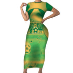 Custom Australia Soccer Short Sleeve Bodycon Dress Skeleton Gradient Vintage Spray