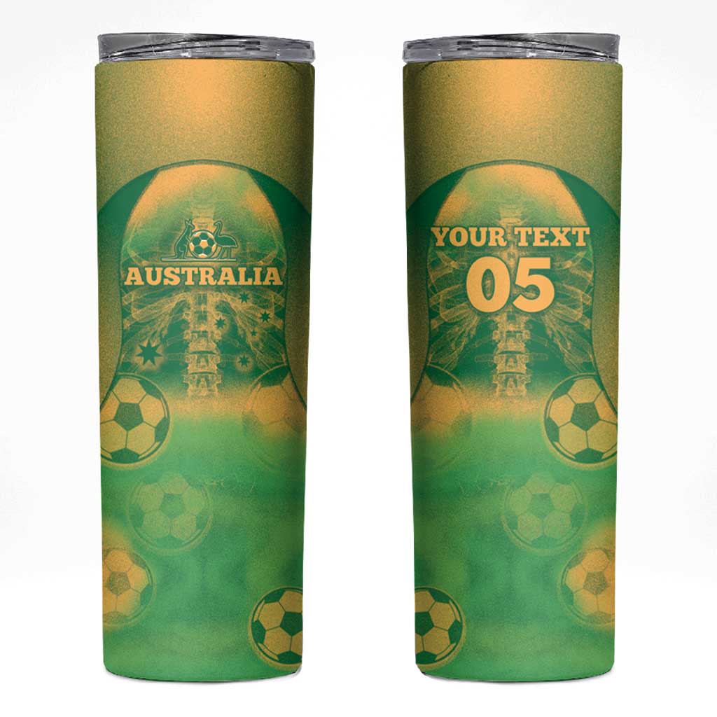 Custom Australia Soccer Skinny Tumbler Skeleton Gradient Vintage Spray