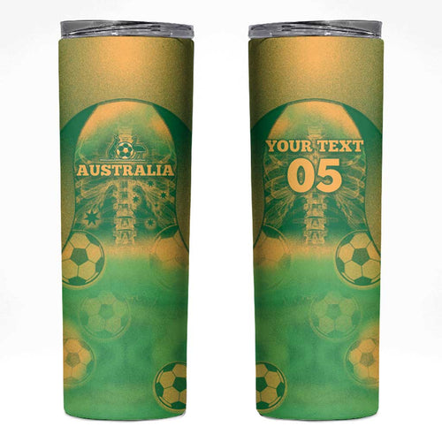 Custom Australia Soccer Skinny Tumbler Skeleton Gradient Vintage Spray