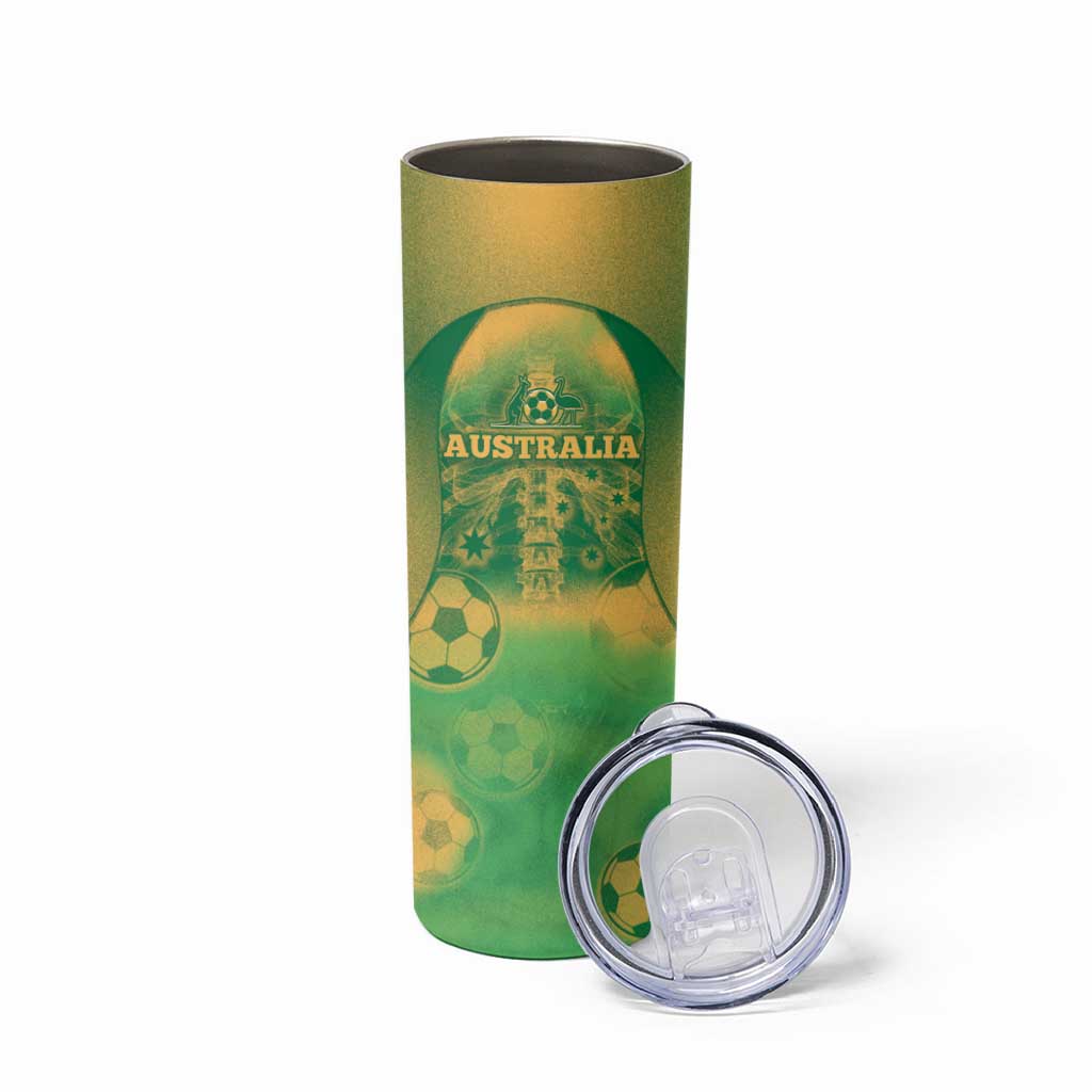 Custom Australia Soccer Skinny Tumbler Skeleton Gradient Vintage Spray