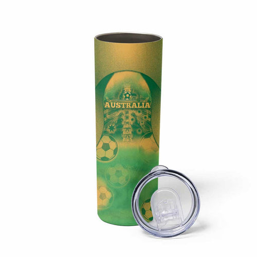 Custom Australia Soccer Skinny Tumbler Skeleton Gradient Vintage Spray