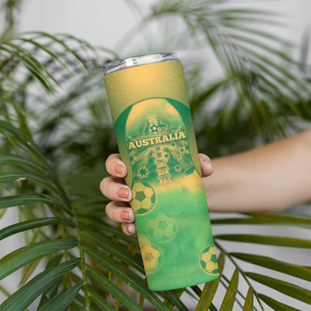 Custom Australia Soccer Skinny Tumbler Skeleton Gradient Vintage Spray