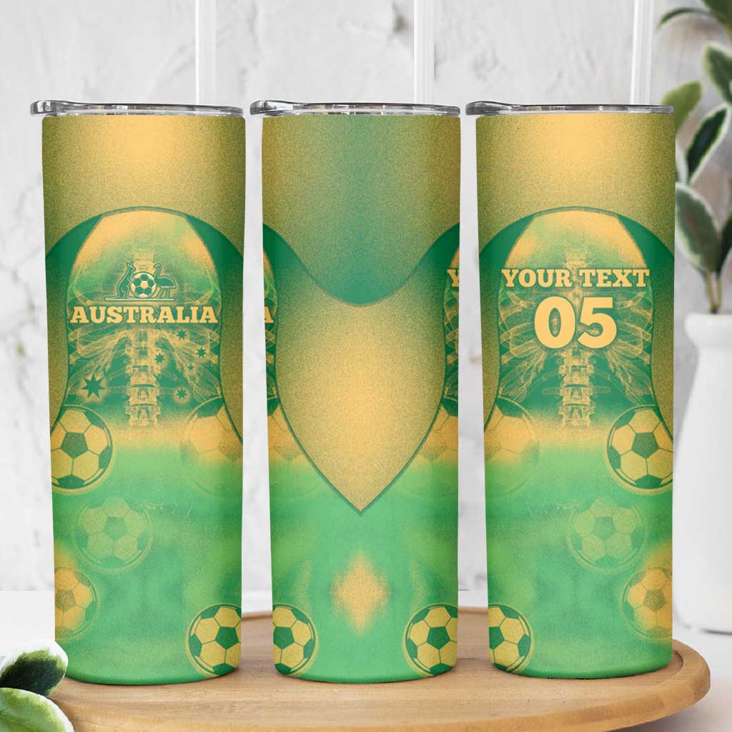 Custom Australia Soccer Skinny Tumbler Skeleton Gradient Vintage Spray