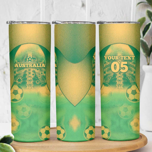 Custom Australia Soccer Skinny Tumbler Skeleton Gradient Vintage Spray
