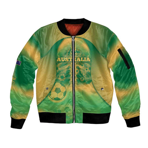 Custom Australia Soccer Sleeve Zip Bomber Jacket Skeleton Gradient Vintage Spray