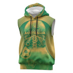Custom Australia Soccer Sleeveless Hoodie Skeleton Gradient Vintage Spray