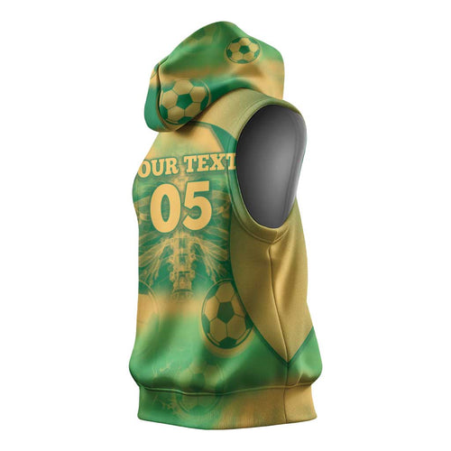 Custom Australia Soccer Sleeveless Hoodie Skeleton Gradient Vintage Spray