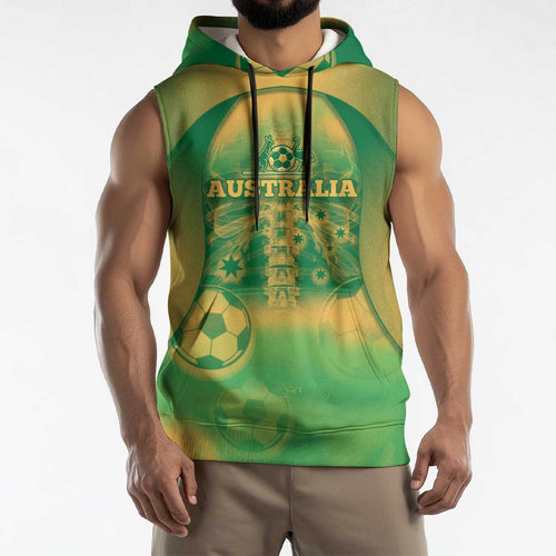 Custom Australia Soccer Sleeveless Hoodie Skeleton Gradient Vintage Spray