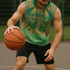 Custom Australia Soccer Sleeveless Hoodie Skeleton Gradient Vintage Spray