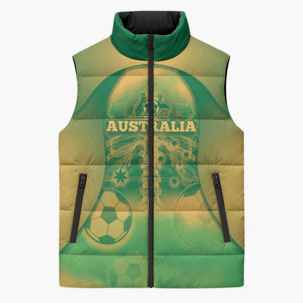 Custom Australia Soccer Sleeveless Puffer Jacket Skeleton Gradient Vintage Spray