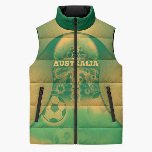 Custom Australia Soccer Sleeveless Puffer Jacket Skeleton Gradient Vintage Spray
