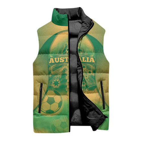 Custom Australia Soccer Sleeveless Puffer Jacket Skeleton Gradient Vintage Spray