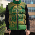 Custom Australia Soccer Sleeveless Puffer Jacket Skeleton Gradient Vintage Spray