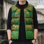 Custom Australia Soccer Sleeveless Puffer Jacket Skeleton Gradient Vintage Spray