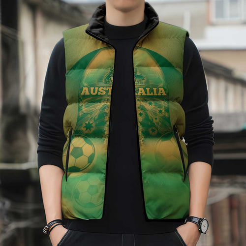 Custom Australia Soccer Sleeveless Puffer Jacket Skeleton Gradient Vintage Spray