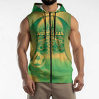 Custom Australia Soccer Sleeveless Zip Hoodie Skeleton Gradient Vintage Spray