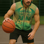 Custom Australia Soccer Sleeveless Zip Hoodie Skeleton Gradient Vintage Spray