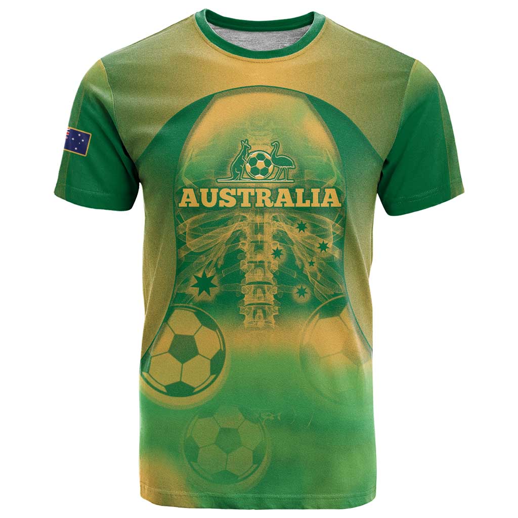 Custom Australia Soccer T Shirt Skeleton Gradient Vintage Spray