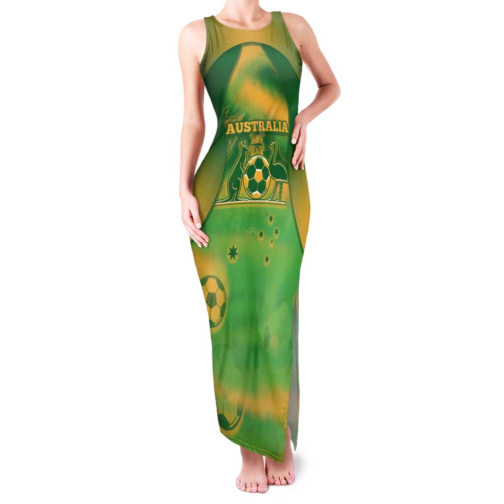 Custom Australia Soccer Tank Maxi Dress Skeleton Gradient Vintage Spray