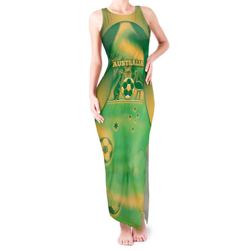 Custom Australia Soccer Tank Maxi Dress Skeleton Gradient Vintage Spray