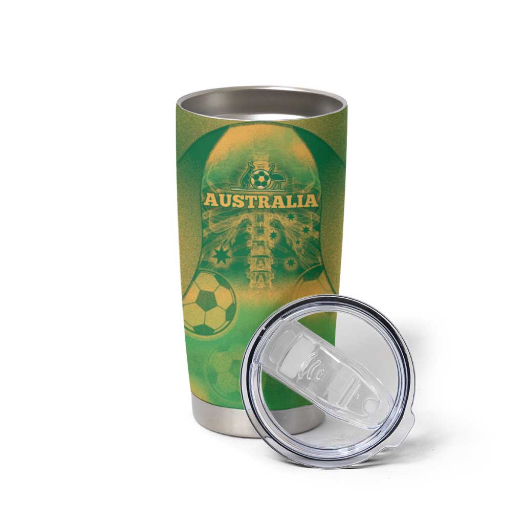 Custom Australia Soccer Tumbler Cup Skeleton Gradient Vintage Spray