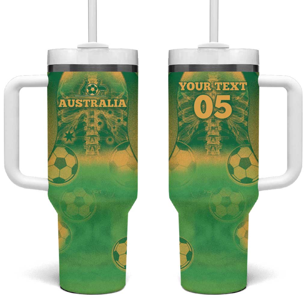 Custom Australia Soccer Tumbler With Handle Skeleton Gradient Vintage Spray