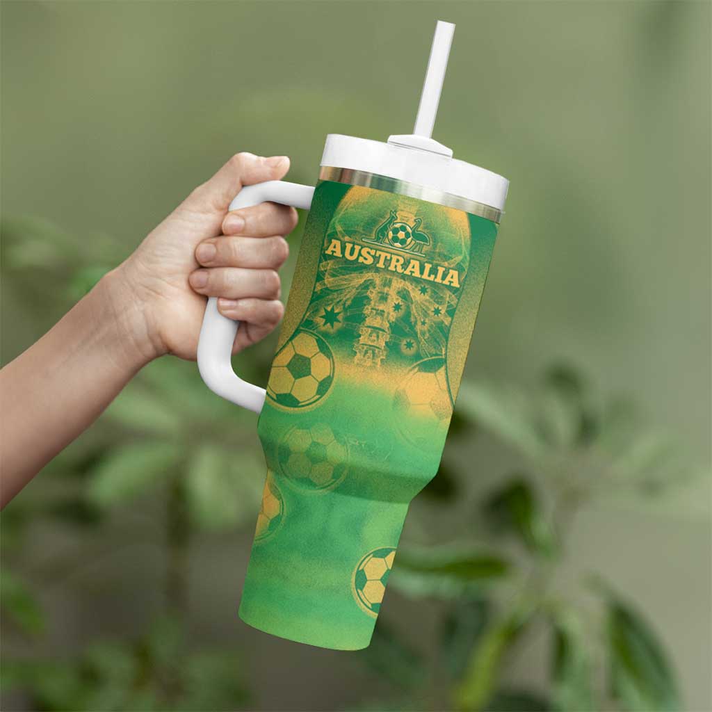 Custom Australia Soccer Tumbler With Handle Skeleton Gradient Vintage Spray