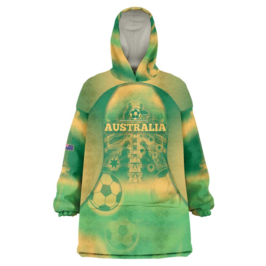 Custom Australia Soccer Wearable Blanket Hoodie Skeleton Gradient Vintage Spray