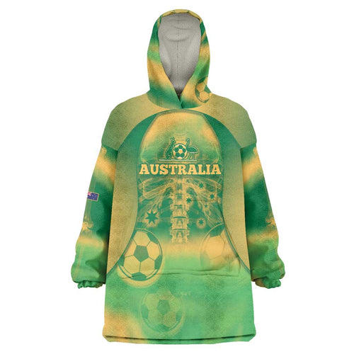 Custom Australia Soccer Wearable Blanket Hoodie Skeleton Gradient Vintage Spray