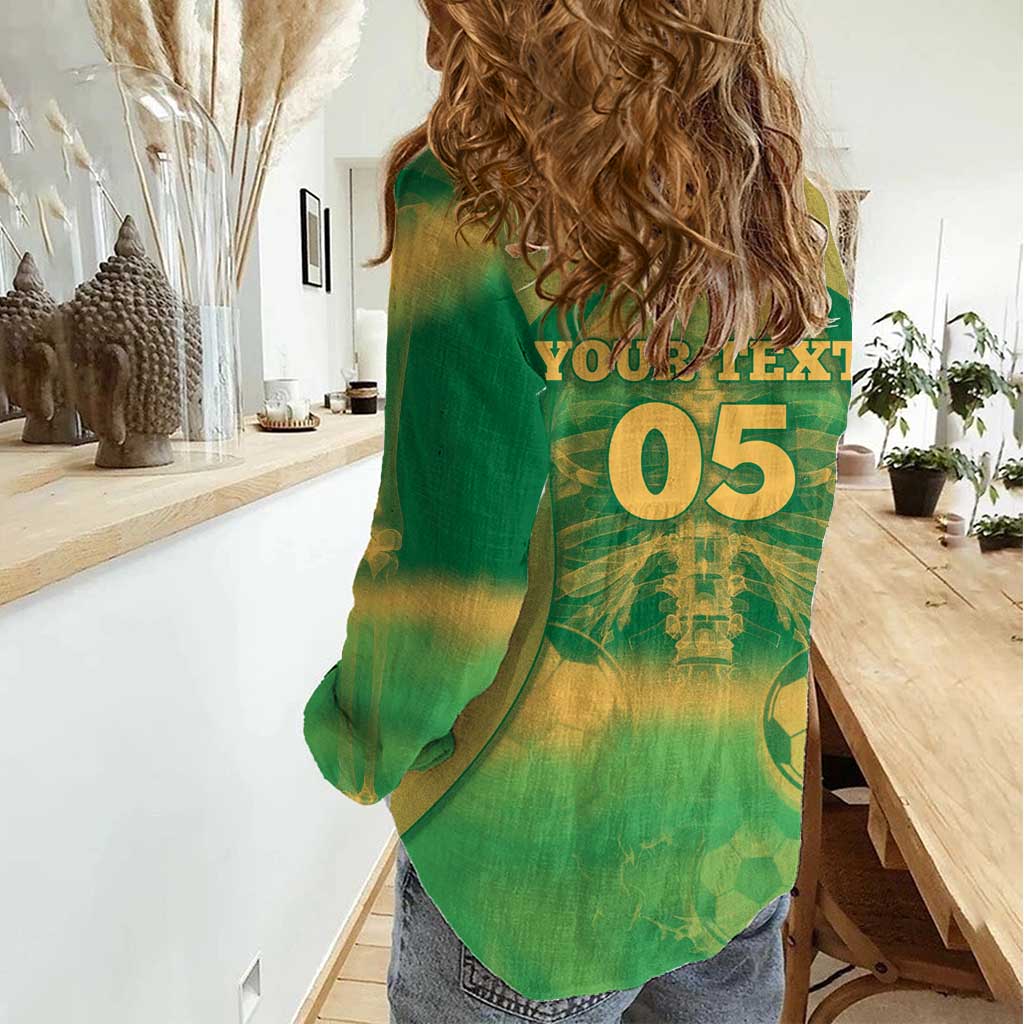 Custom Australia Soccer Women Casual Shirt Skeleton Gradient Vintage Spray