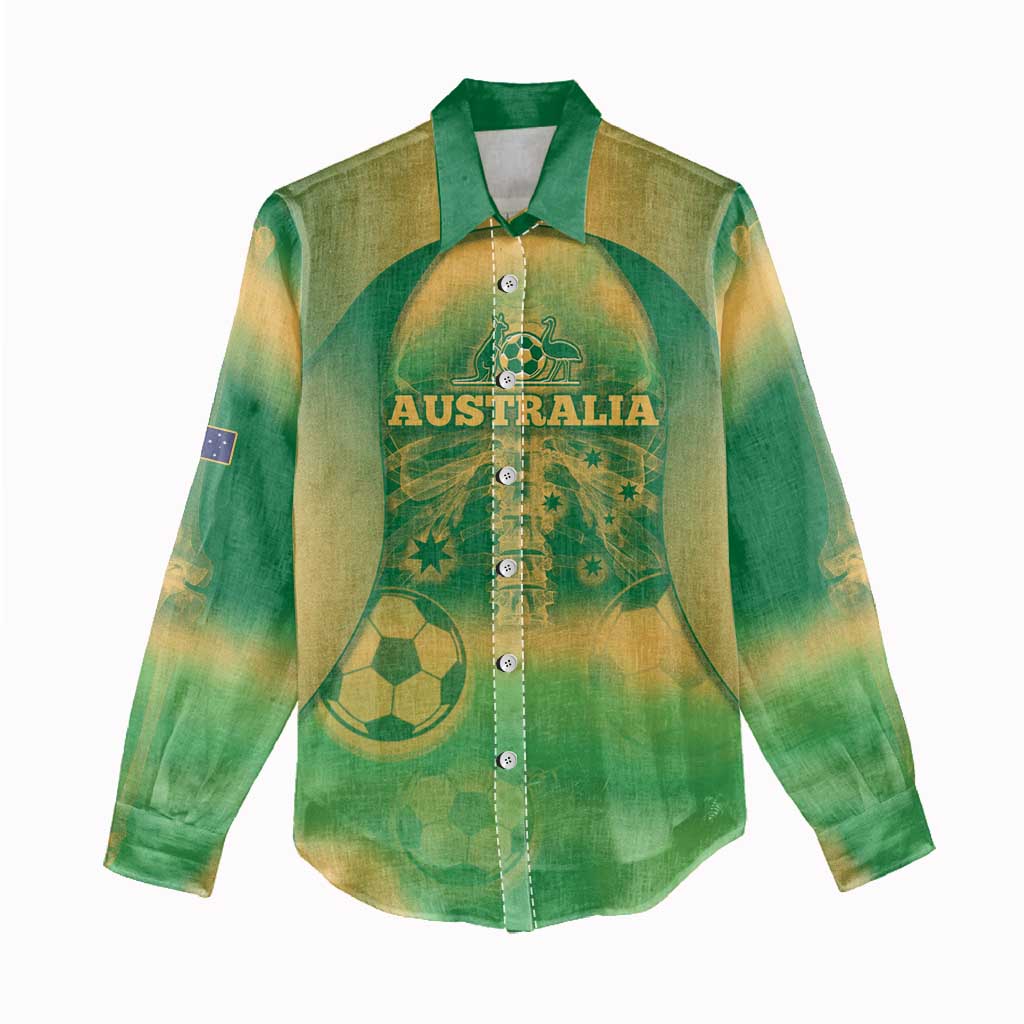 Custom Australia Soccer Women Casual Shirt Skeleton Gradient Vintage Spray