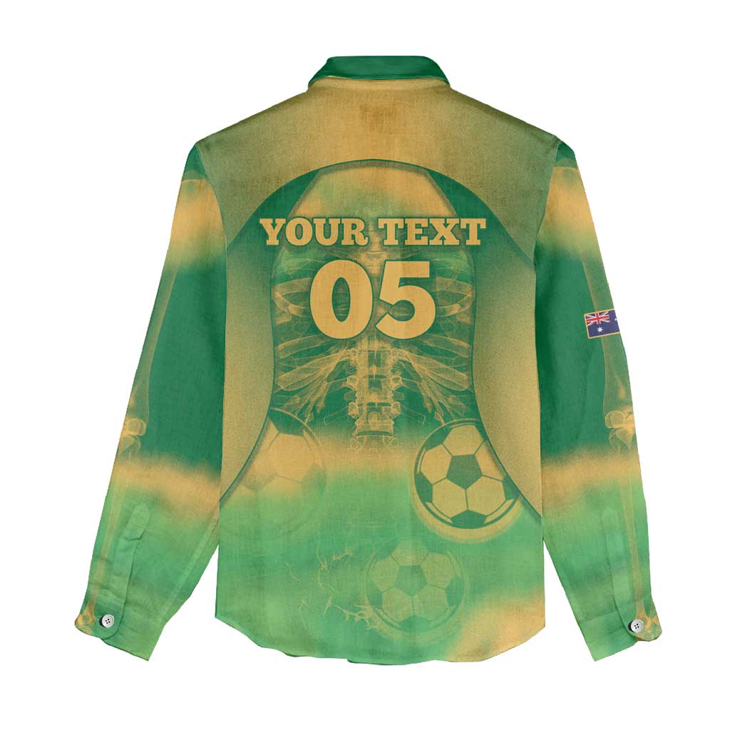 Custom Australia Soccer Women Casual Shirt Skeleton Gradient Vintage Spray
