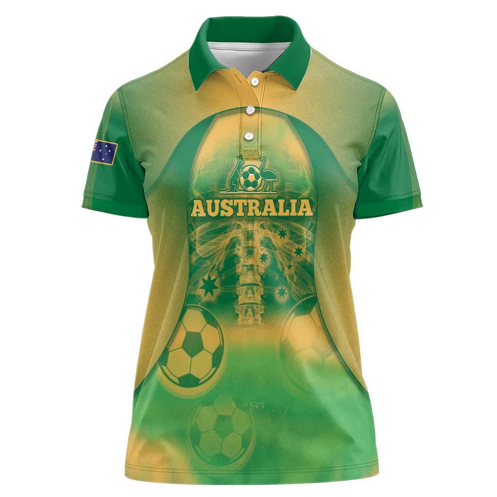 Custom Australia Soccer Women Polo Shirt Skeleton Gradient Vintage Spray