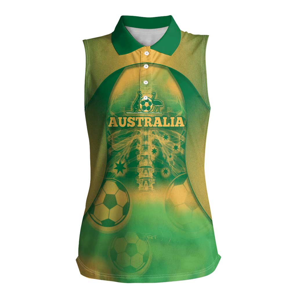 Custom Australia Soccer Women Sleeveless Polo Shirt Skeleton Gradient Vintage Spray