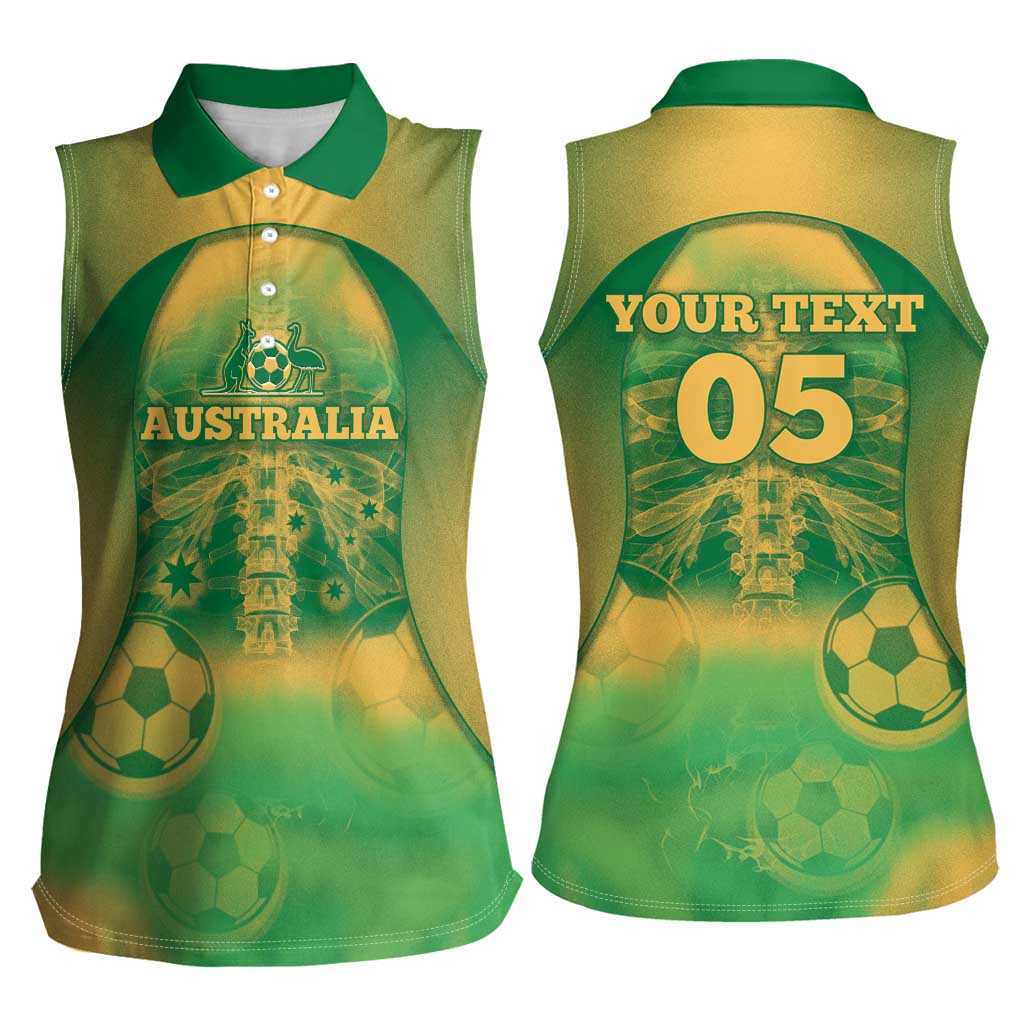Custom Australia Soccer Women Sleeveless Polo Shirt Skeleton Gradient Vintage Spray