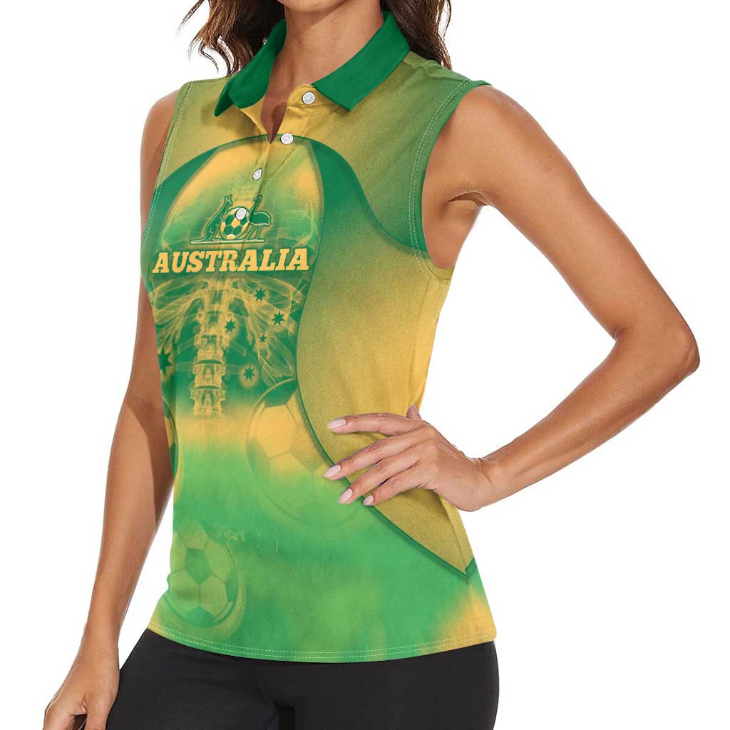 Custom Australia Soccer Women Sleeveless Polo Shirt Skeleton Gradient Vintage Spray