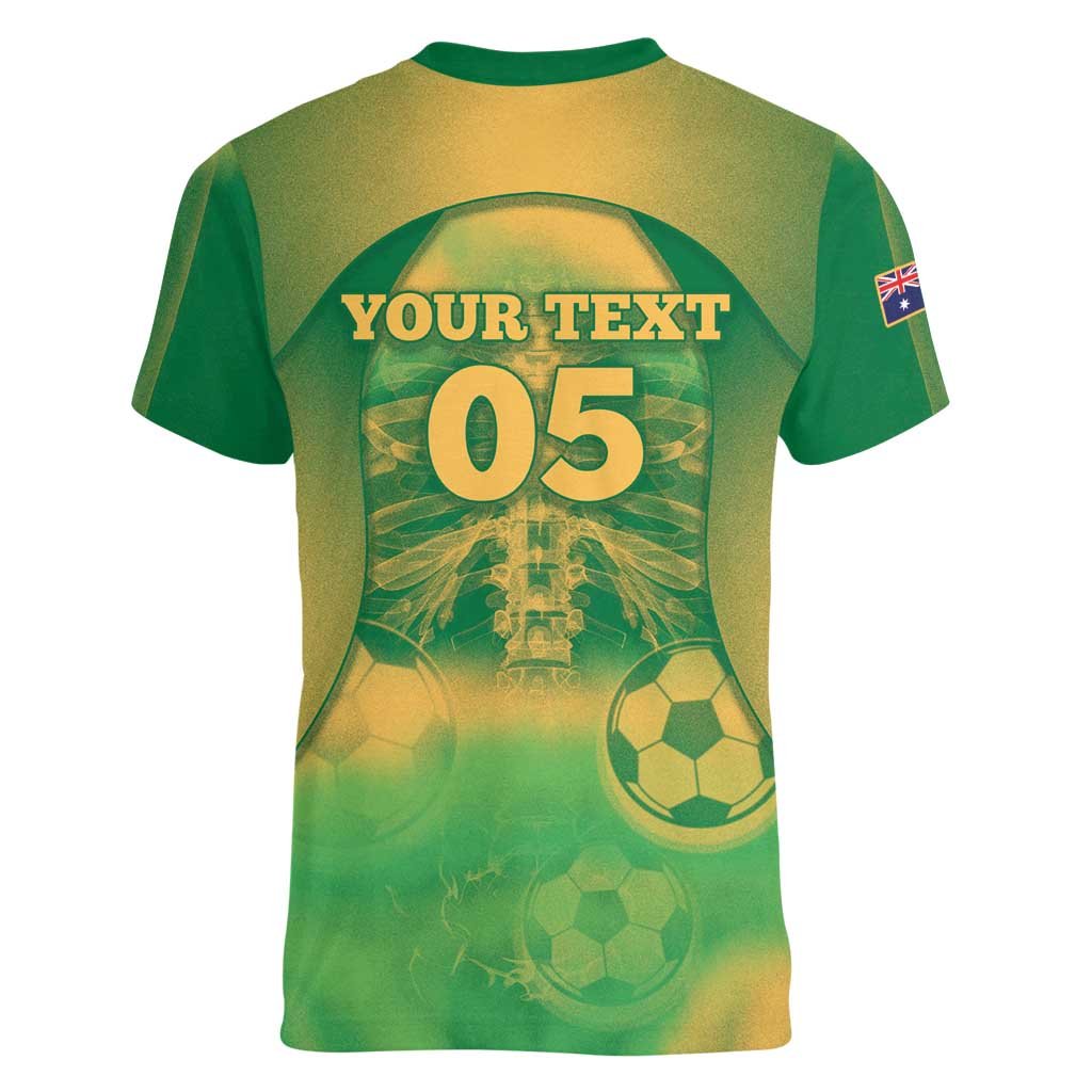 Custom Australia Soccer Women V-Neck T-Shirt Skeleton Gradient Vintage Spray