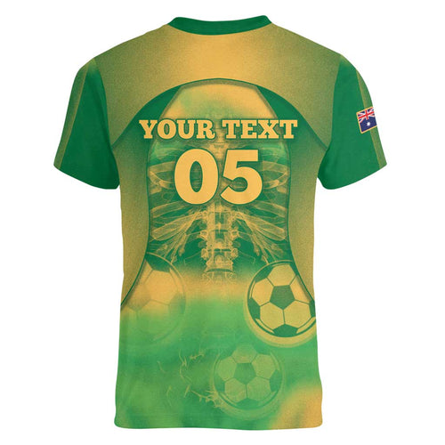 Custom Australia Soccer Women V-Neck T-Shirt Skeleton Gradient Vintage Spray