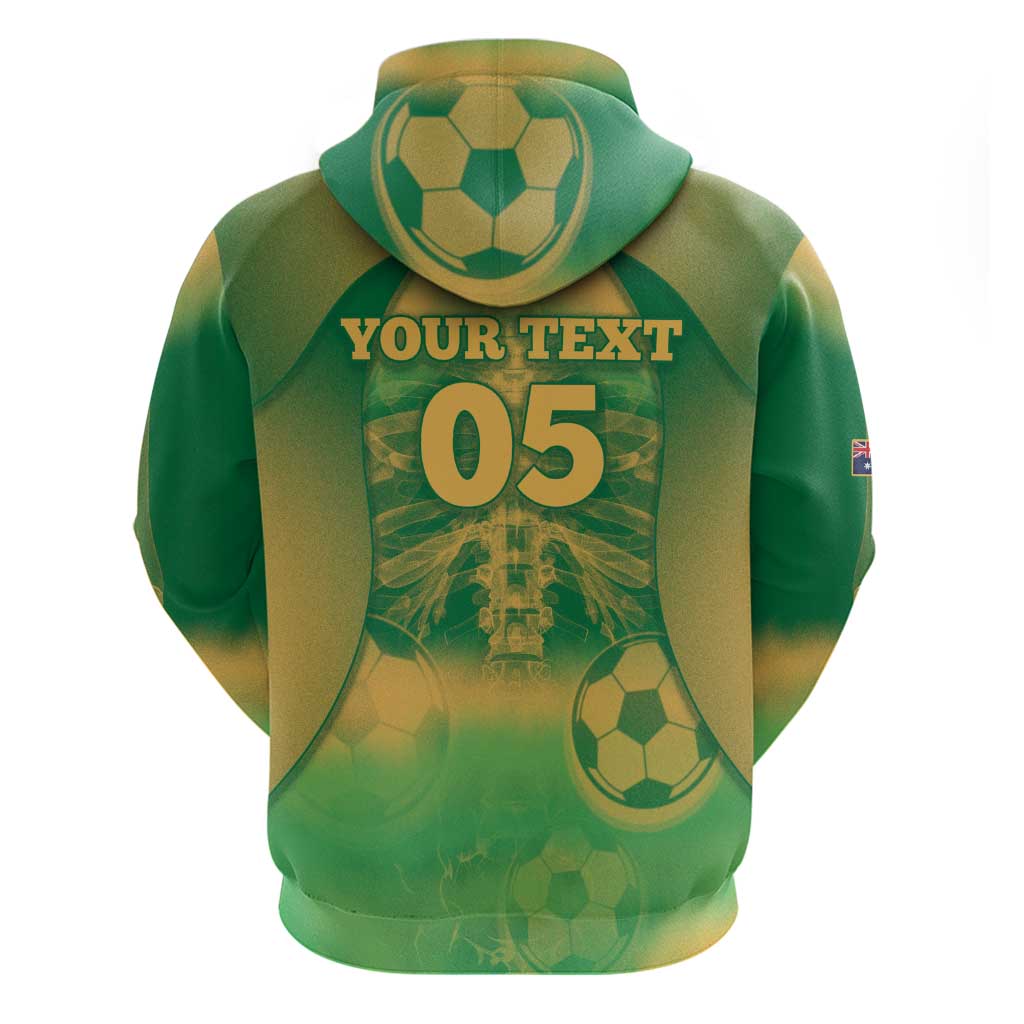 Custom Australia Soccer Zip Hoodie Skeleton Gradient Vintage Spray
